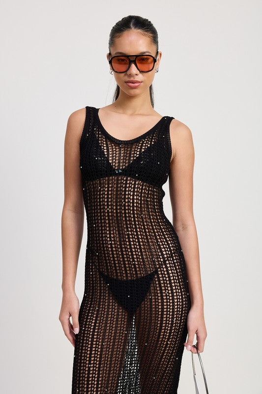 Crochet metalic beaded maxi dress
