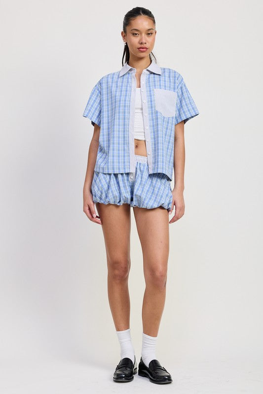 BUBBLE HEM SHORTS WITH ELASTIC WAIST