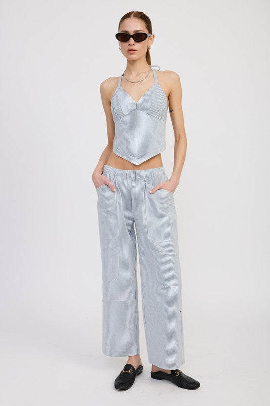 CINCHED TWILL PANTS WITH WIDE LEG