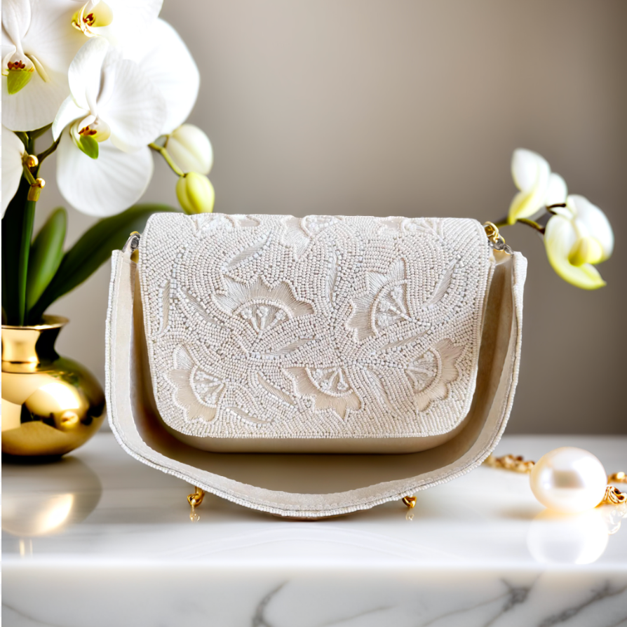   Beaded Bag by Lilly & Luxe featuring handcrafted bridal clutch in white.