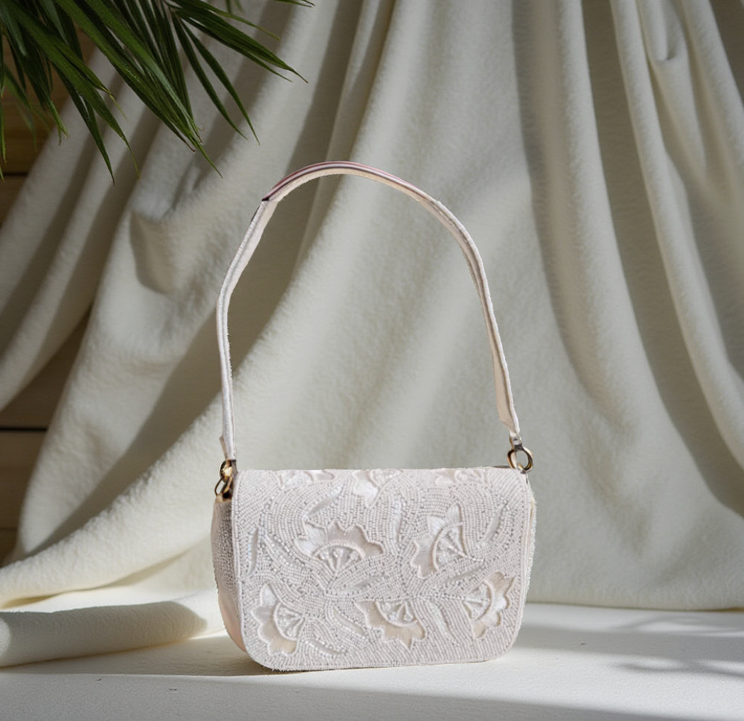   Beaded Bag by Lilly & Luxe featuring handcrafted bridal clutch in white.
