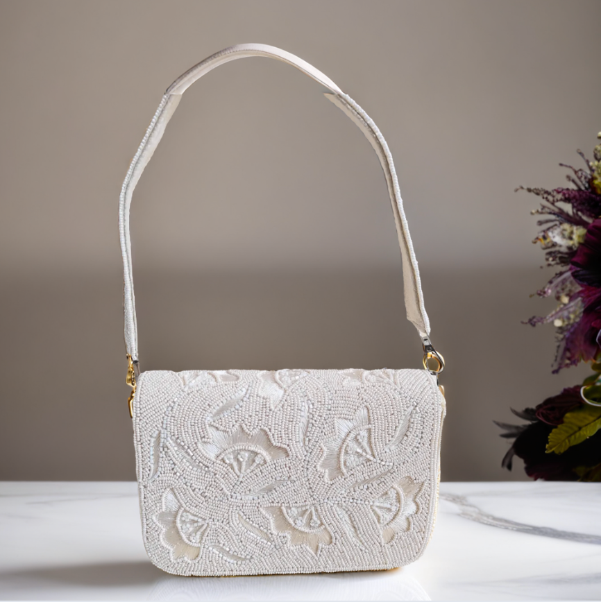   Beaded Bag by Lilly & Luxe featuring handcrafted bridal clutch in white.