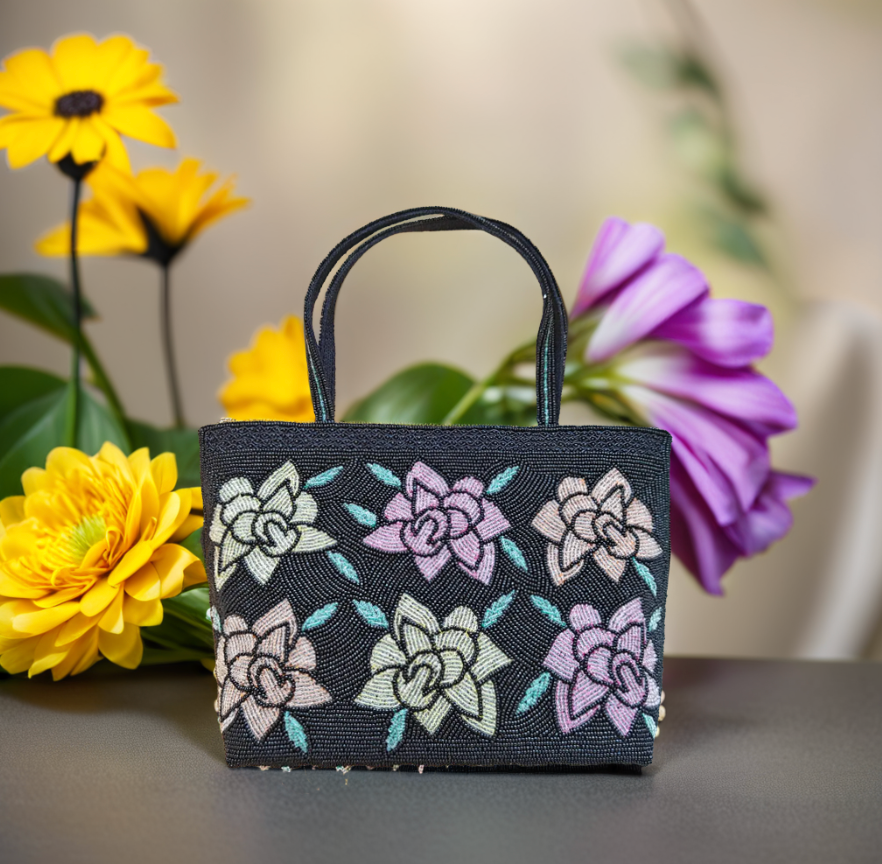Mini Tote  Floral Beaded Bag by Lilly & Luxe featuring handcrafted beadwork purse for weddings