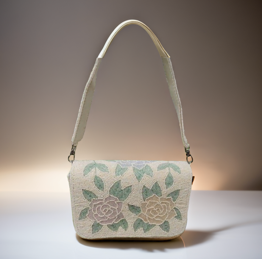 Embellished  Floral Beaded Bag by Lilly & Luxe featuring handcrafted beadwork purse for weddings