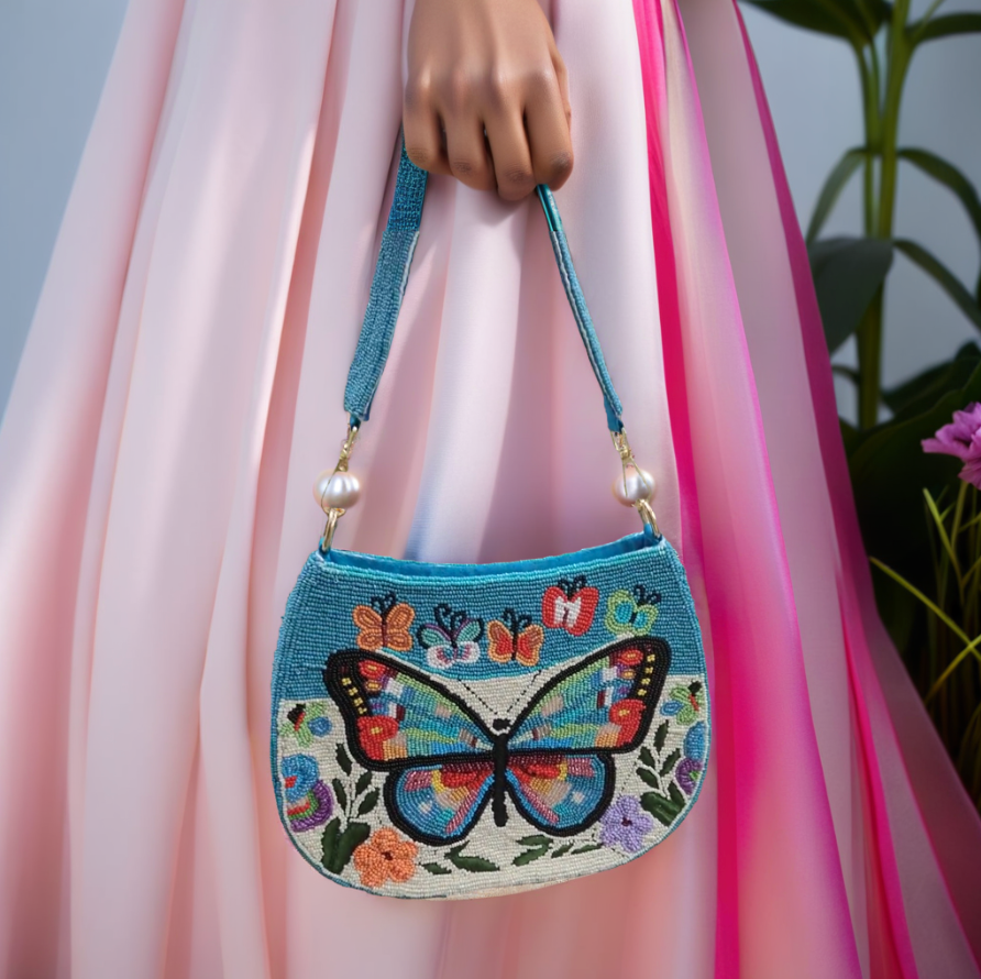 Blue butterfly - Summer beaded bag- Summer Fashion
