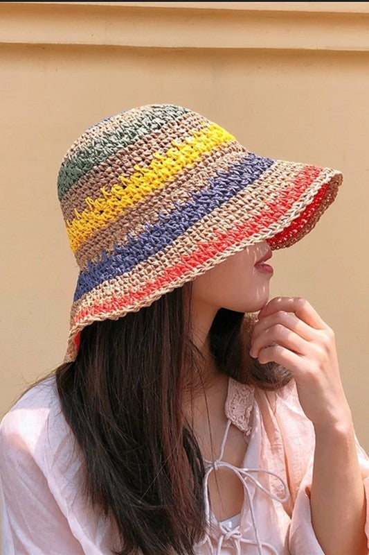 Crochet bucket hat straw packable