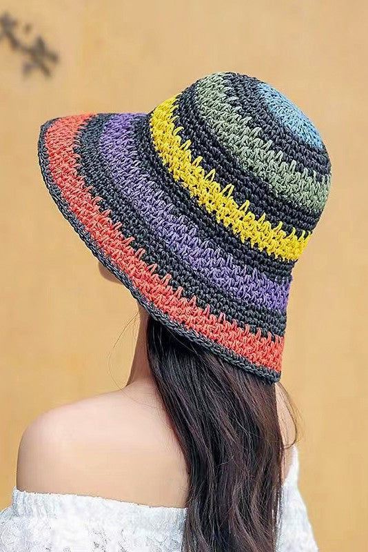 Straw crochet packable bucket hat
