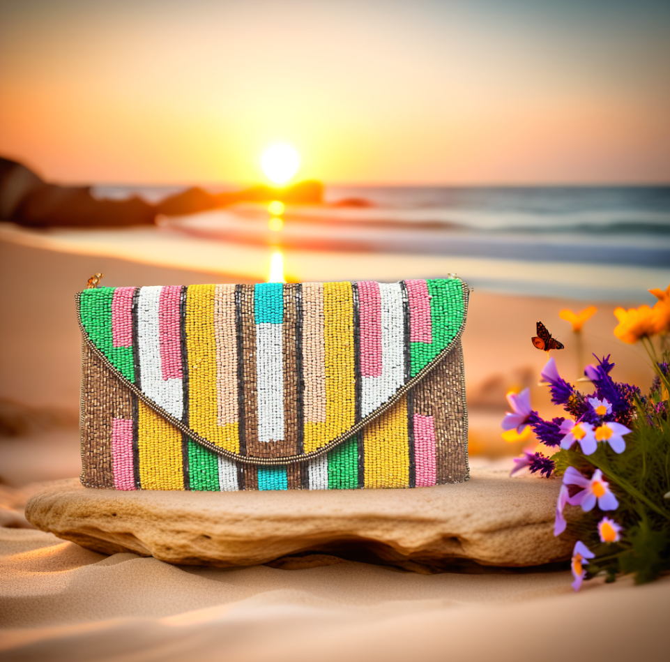   Signature colorful envelope beaded embroidered clutch by Lilly & Luxe featuring handcrafted clutch.