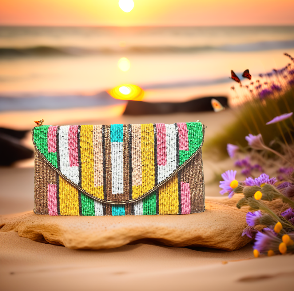   Signature colorful envelope beaded embroidered clutch by Lilly & Luxe featuring handcrafted clutch.