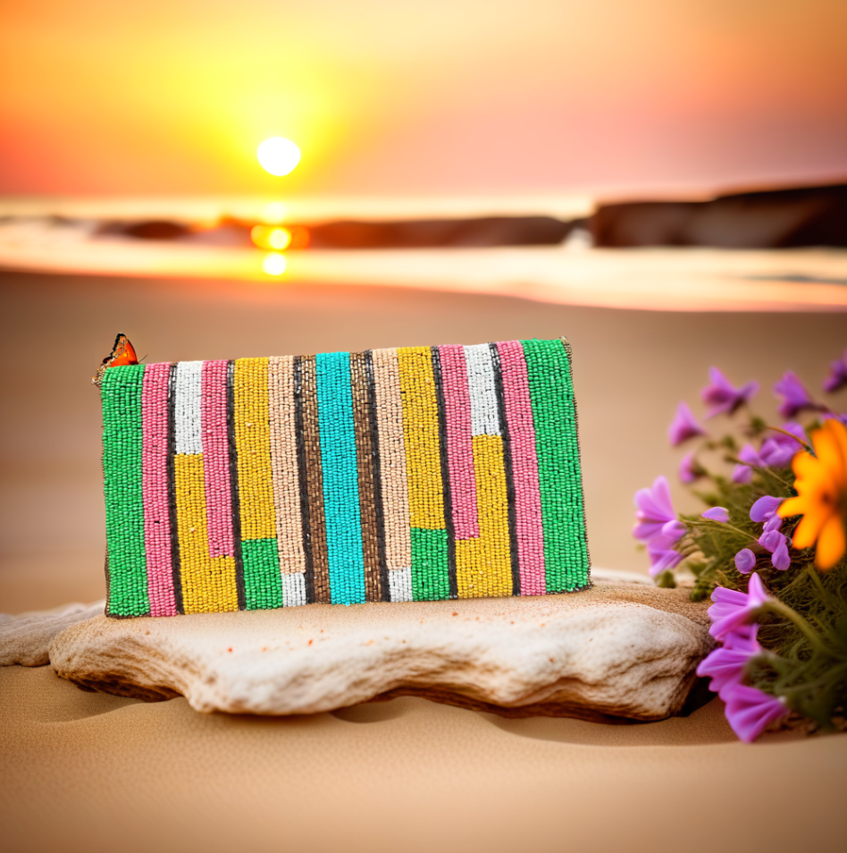   Signature colorful envelope beaded embroidered clutch by Lilly & Luxe featuring handcrafted clutch.