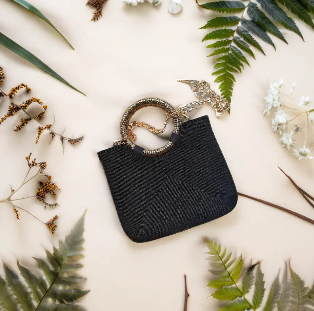 Vacation Seashell Embellished  mini beaded tote  by Lilly & Luxe featuring handcrafted beadwork clutch purse for all occasions.