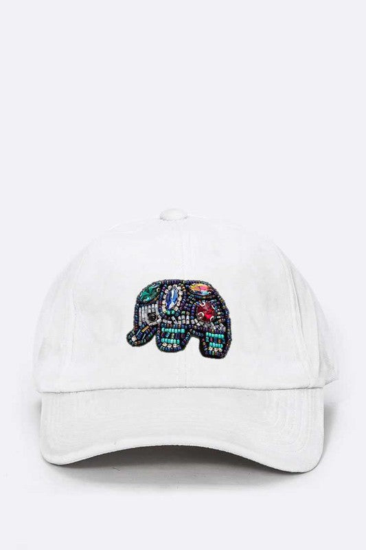 Elephant beaded plush velour cap