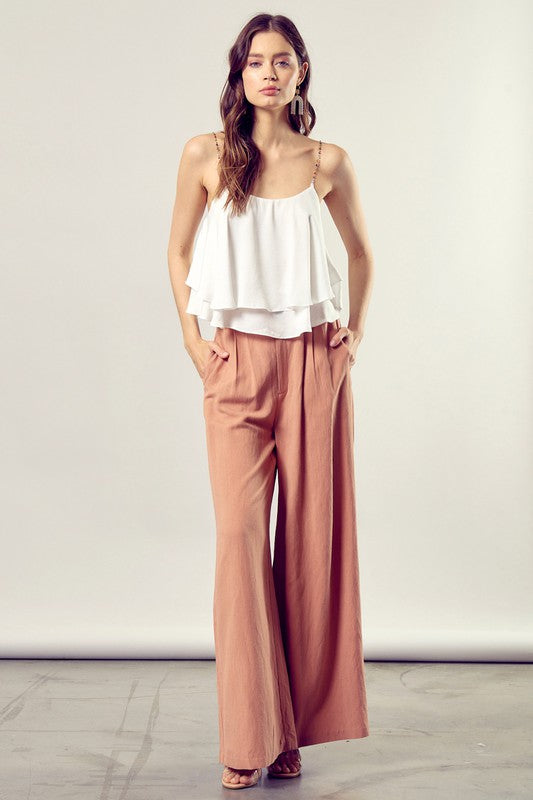 Chic beaded cami top with V-neck