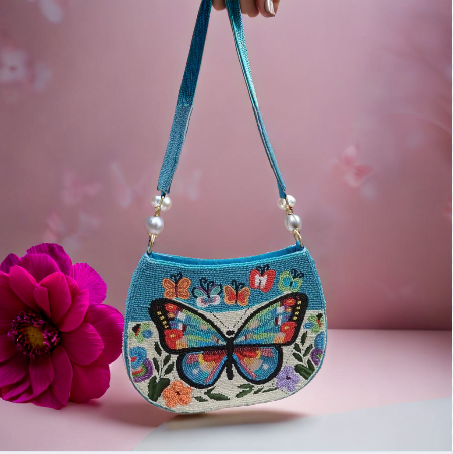Blue butterfly - Summer beaded bag- Summer Fashion