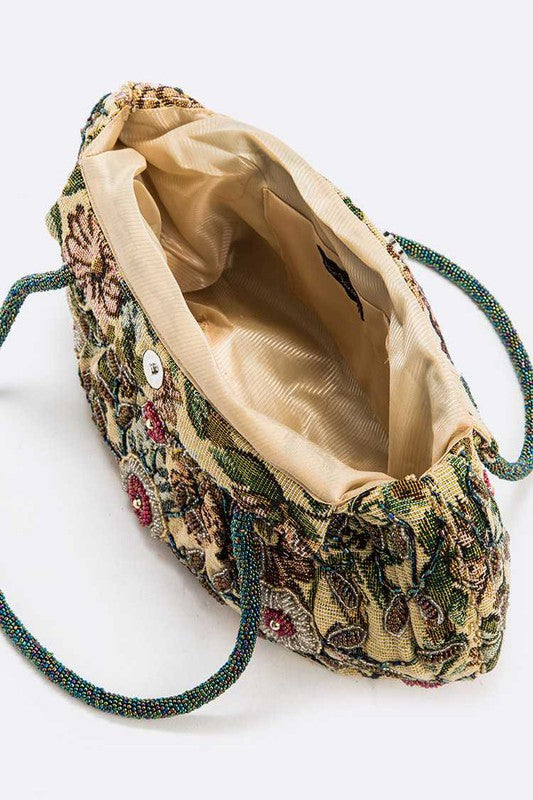 Embroidered beaded fashion shoulder bag