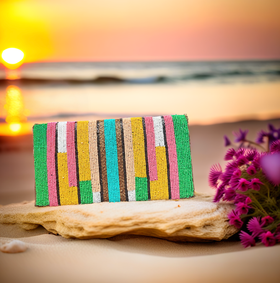   Signature colorful envelope beaded embroidered clutch by Lilly & Luxe featuring handcrafted clutch.