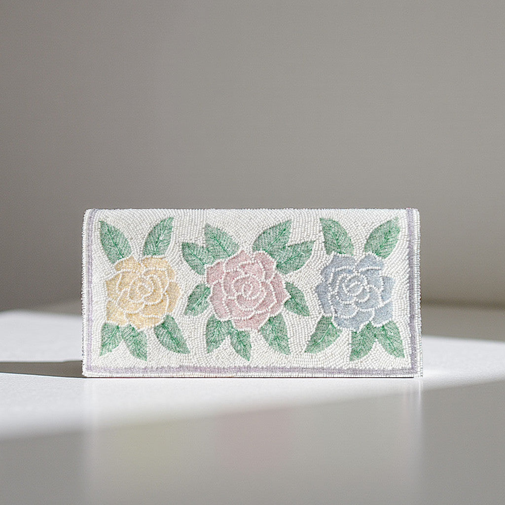 Pastel Rose beaded Crossbody Purse Clutch