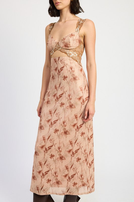 LACE CONTRAST CUT OUTMAXI DRESS