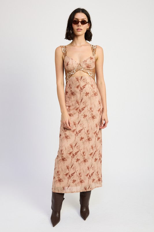 Cut out lace contrast maxi dress