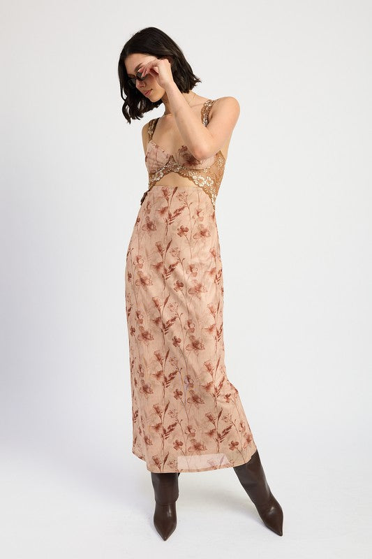 Contrast lace cut out maxi dress