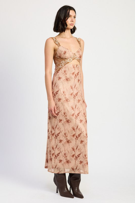 Lace maxi dress contrast cut out