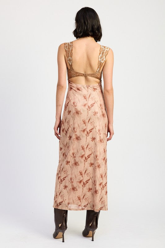 Maxi lace contrast cut out dress