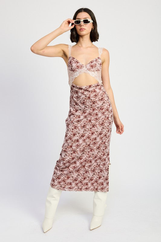 Lace midi dress contrasted with side slit
