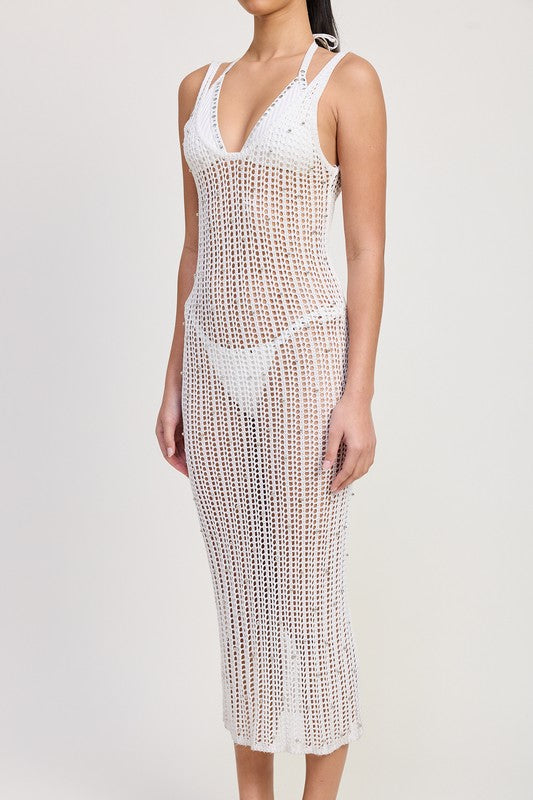 Beaded metalic crochet maxi dress