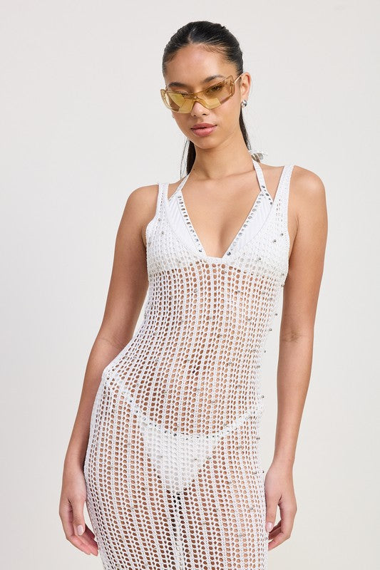 Crochet maxi dress metalic beaded