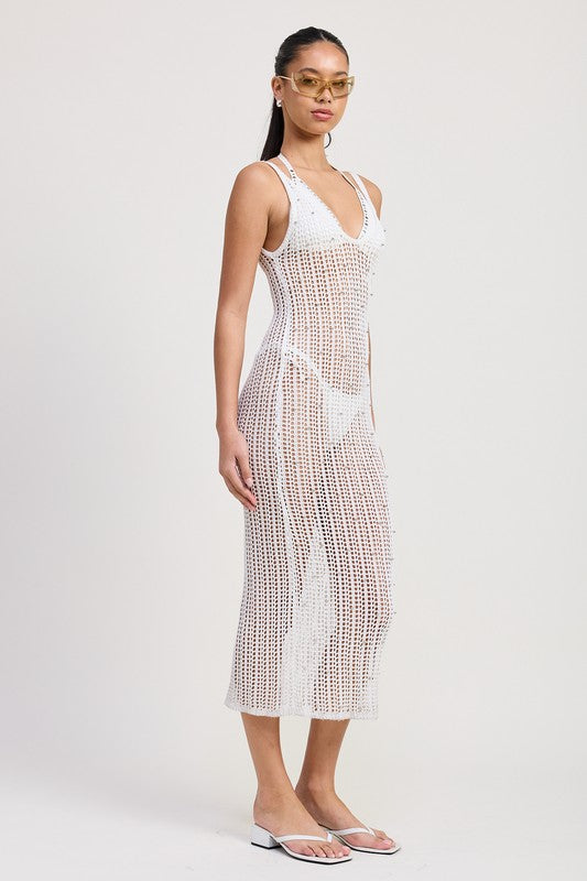 Beaded maxi crochet metalic dress