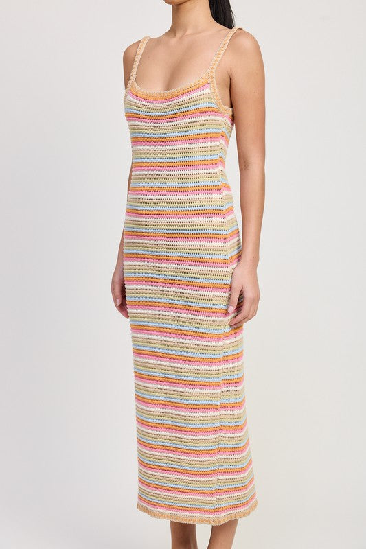 MIDI CROCHET SQAURE NECK DRESS