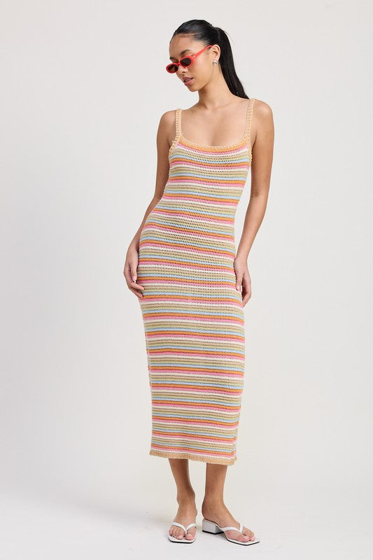 Square neck crochet midi dress