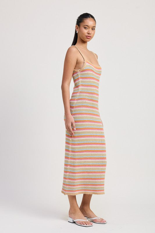 Midi dress crochet square neck
