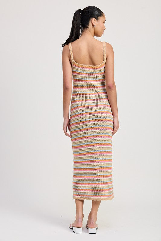 Crochet square neck midi dress