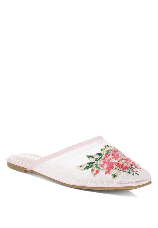 Shara Floral Embroidered Mesh Mules