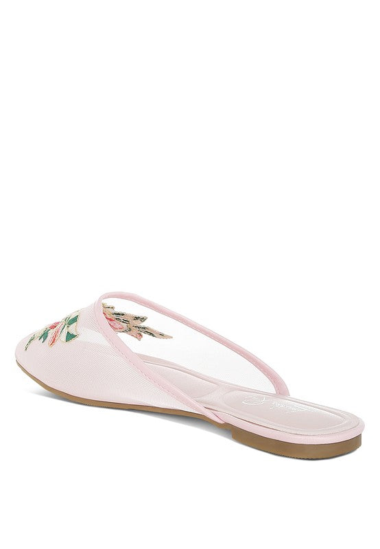 Shara Floral Embroidered Mesh Mules