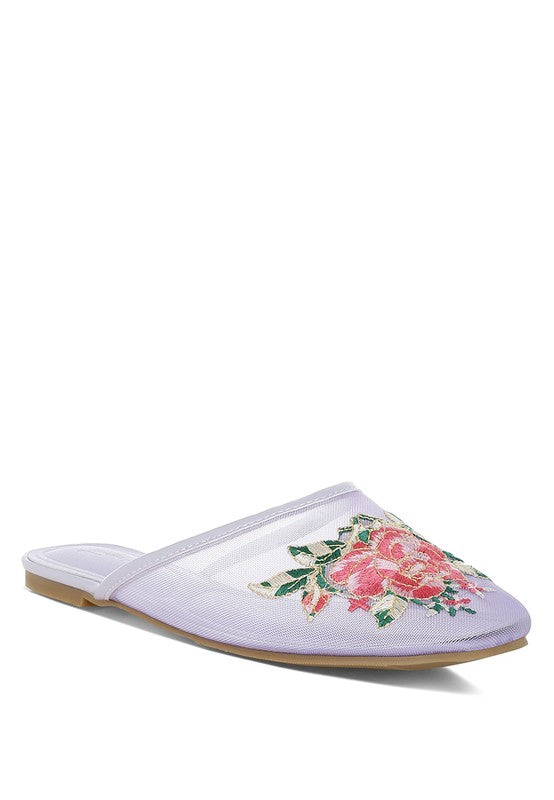Mesh mules Shara floral embroidered
