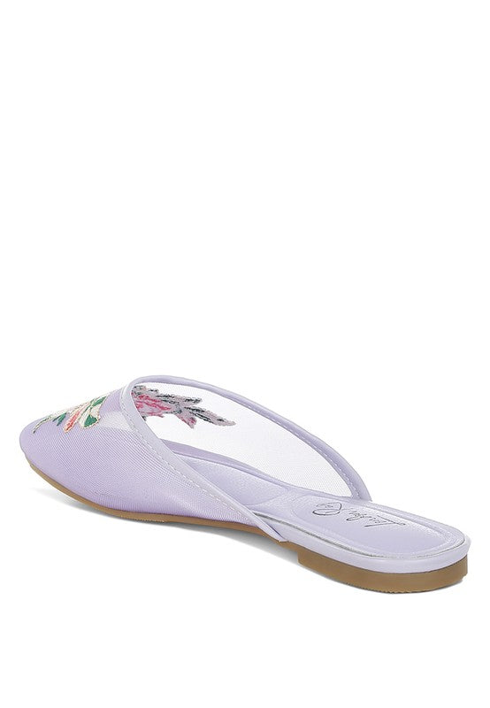 Shara mesh floral embroidered mules