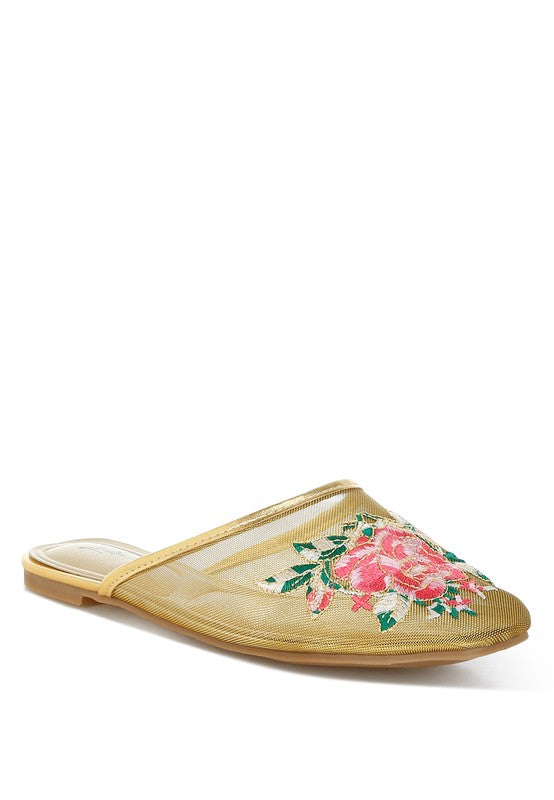 Embroidered mesh floral mules Shara