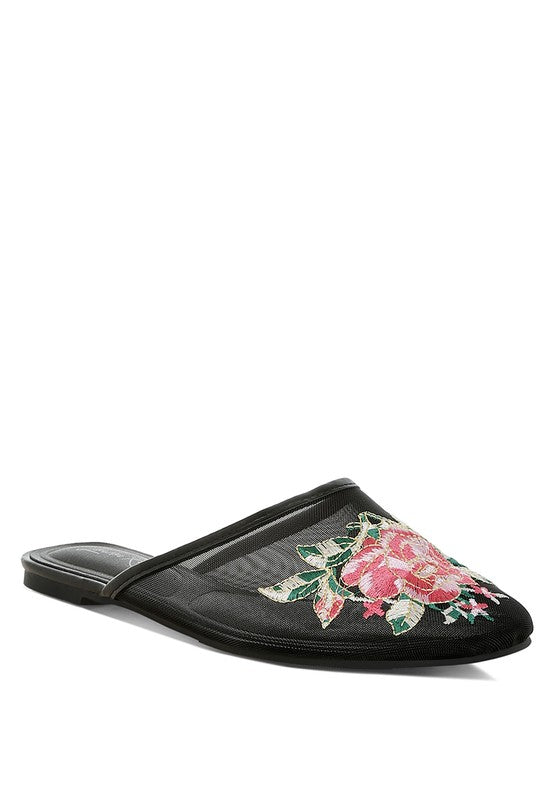 Mules mesh Shara floral embroidered