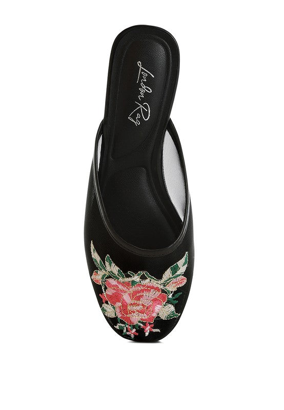 Shara mules floral embroidered mesh