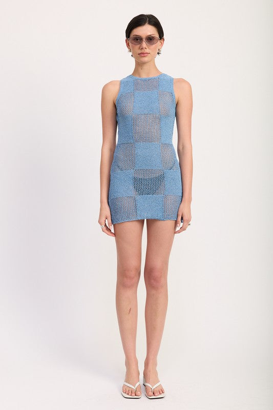 Mini sleeveless knit dress open back