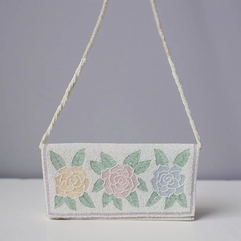 floral pattern   wedding clutch by Lilly & Luxe featuring handcrafted beadwork clutch purse for all occasions